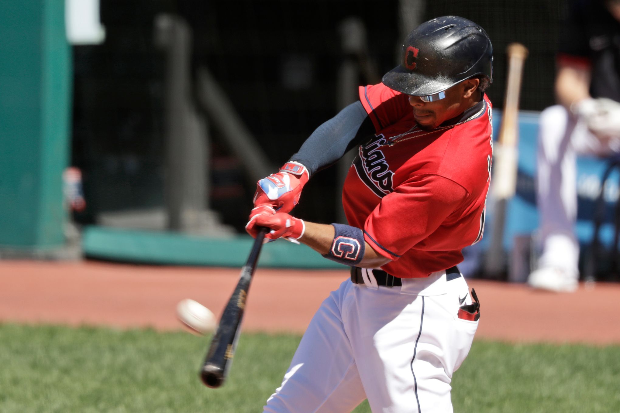 Cleveland Indians Francisco Lindor celebrates after hitting a solo