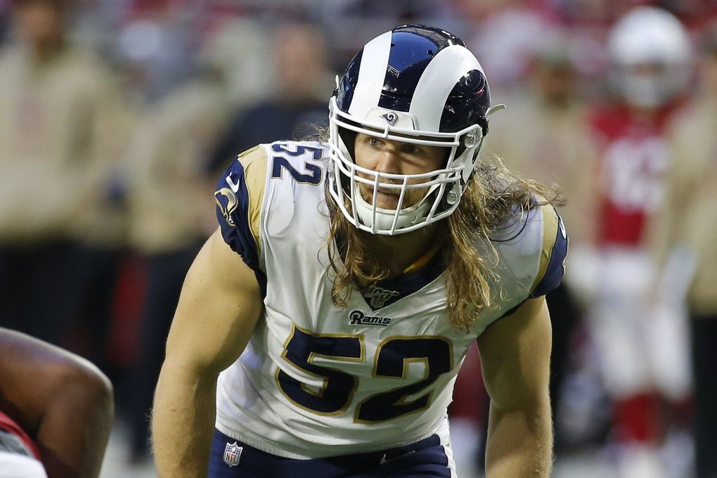 Los Angeles Rams outside linebacker Clay Matthews during a game in 2019. (Rick Scuteri / Associated Press)