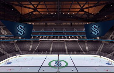A new rendering of what the interior of Climate Pledge Arena may look like when the Kraken take the ice in 2021.