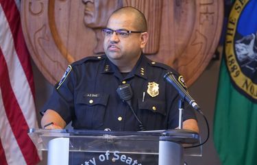 Tuesday, August 11, 2020  Newly appointed interim Seattle Police Adrian Diaz speaking after Chief Carmen Best’s announcement to retire.   214755