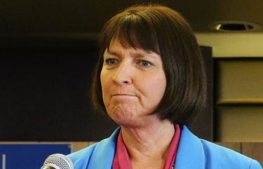 Seattle Public Schools Superintendent Denise Juneau, left, takes questions after announcing school closures for a minimum of 14 calendar days due to factors surrounding the coronavirus, Wednesday, March 11, 2020 in Seattle. At right is Seattle School Board President Zachary DeWolf. 213315