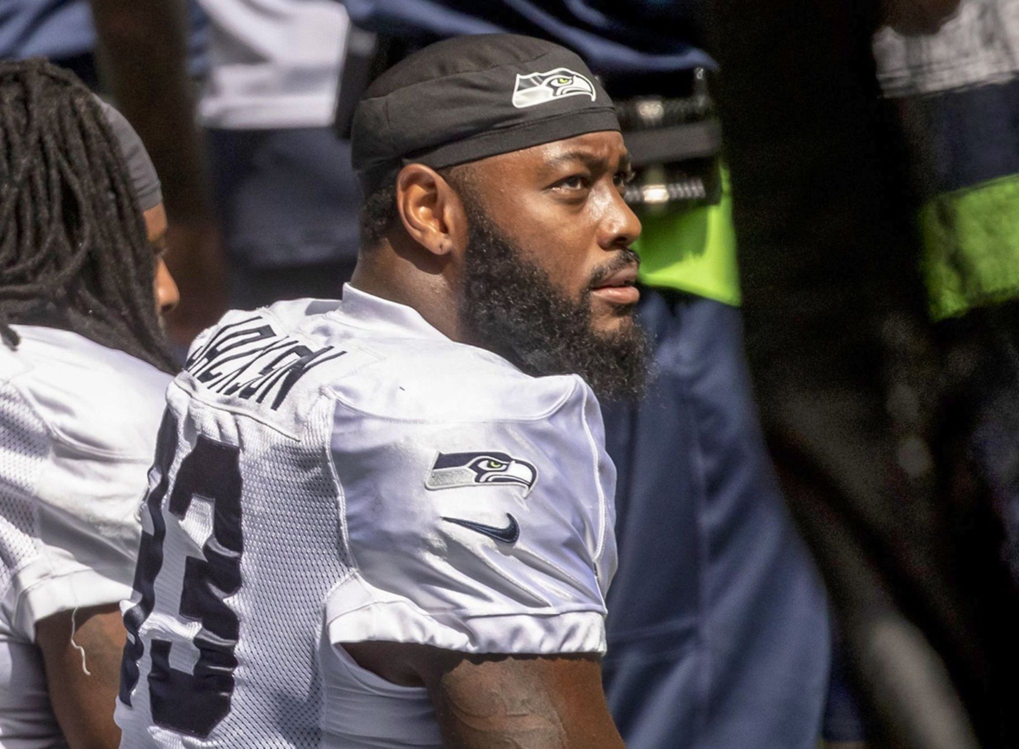 Defensive end Branden Jackson carted off after collision, causing Seahawks  to end mock game early