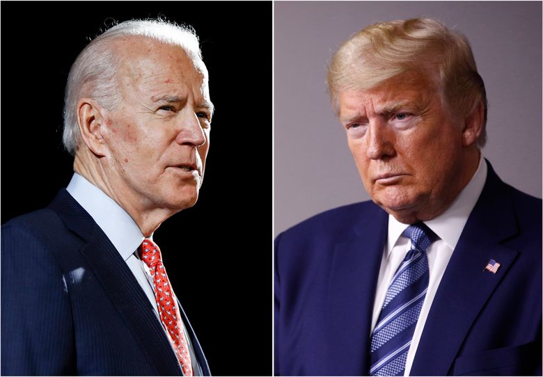 Presidential candidates former Vice President Joe Biden and President Donald Trump are shown in a compilation of file photos. (AP Photo, File)