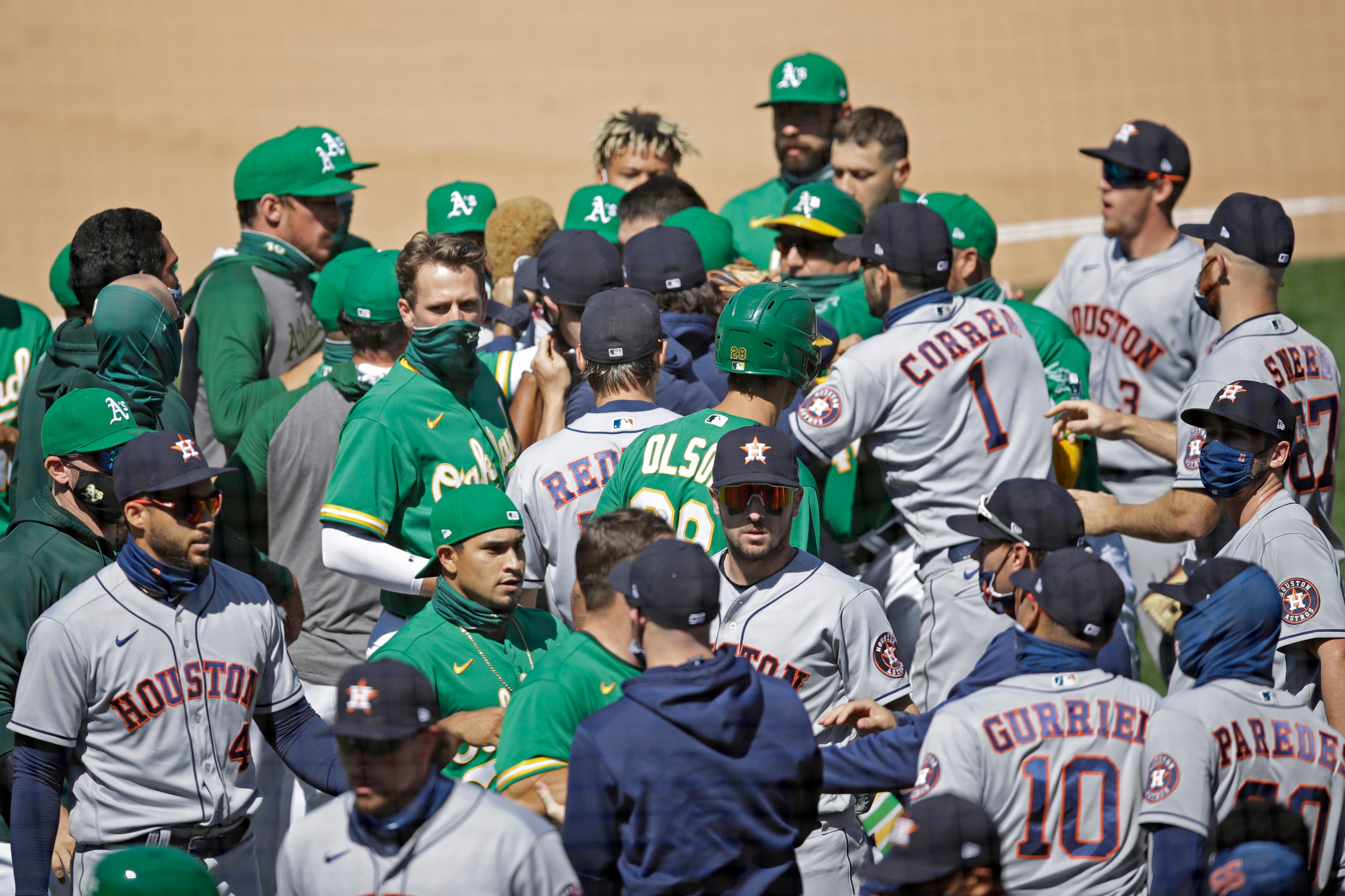 Astros A s clear benches empty seats Oak wins 9th in row The