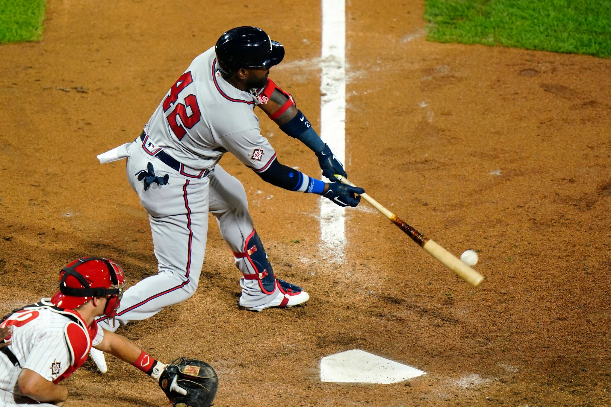 Nick Markakis of the Atlanta Braves bats against the Philadelphia