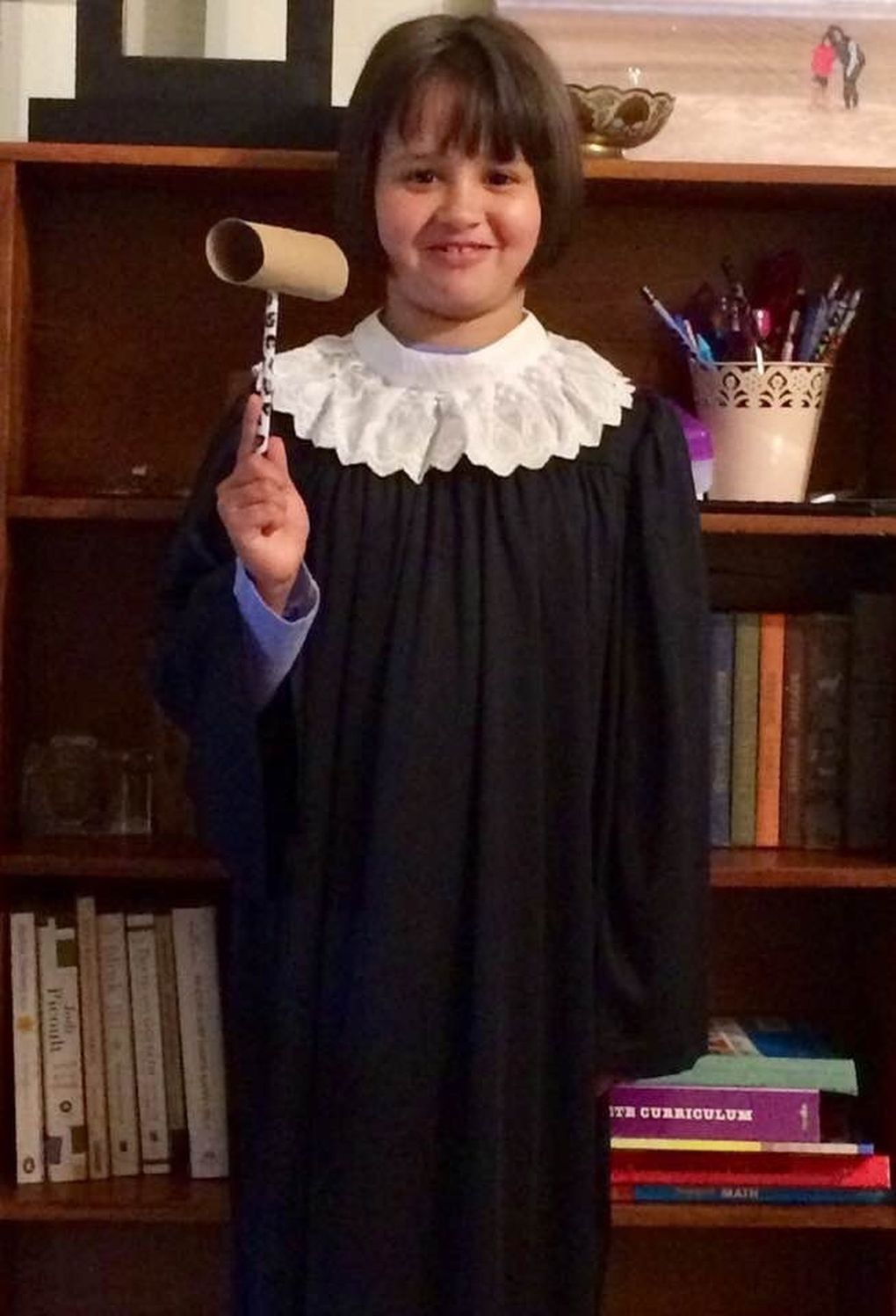 Jaya Corliss was in first grade when she dressed up as Ruth Bader Ginsburg for Career Day in spring 2019. (Bryan Corliss)