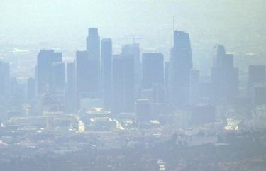 Smoke from the Bobcat fire fills the air over the Los Angeles skyline Friday, Sept. 18, 2020, from Mount Wilson, Calif. (AP Photo/Marcio Jose Sanchez) CAMS103 CAMS103