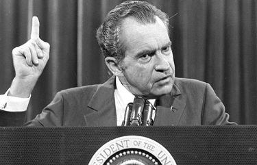FILE – In this Nov. 17, 1973 file photo, President Richard Nixon speaks near Orlando, Fla. to the Associated Press Managing Editors annual meeting. Nixon told the APME “I am not a crook.” There were two men in 1980s Manhattan who craved validation â€” one a past president, one a future president. Thatâ€™s how a thirty-something Donald Trump and a seventy-ish Richard Nixon struck up a decade-long correspondence in the 1980s that meandered from football and real estate to Vietnam and media strategy. Their letters are being revealed for the first time in an exhibit that opens Thursday at the Richard Nixon Presidential Library & Museum. (AP Photo) WX101 WX101