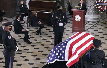 Rabbi Lauren Holtzblatt speaks during a memorial service in honor of Justice Ruth Bader Ginsburg to lie in state in Statuary Hall of the U.S. Capitol, Friday, Sept. 25, 2020 in Washington. (Chip Somodevilla/Pool via AP) WX459 WX459