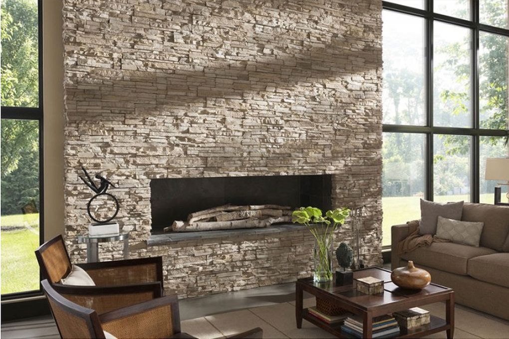 Eldorado Stone, a manufactured stone veneer available in several styles and colors, is a popular material for updating a surround. (Courtesy of Eldorado Stone)