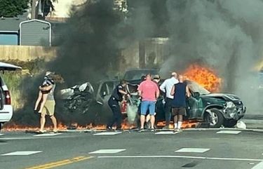 An 11-year-old girl was rescued from a burning car after a crash in Pierce County Tuesday.
