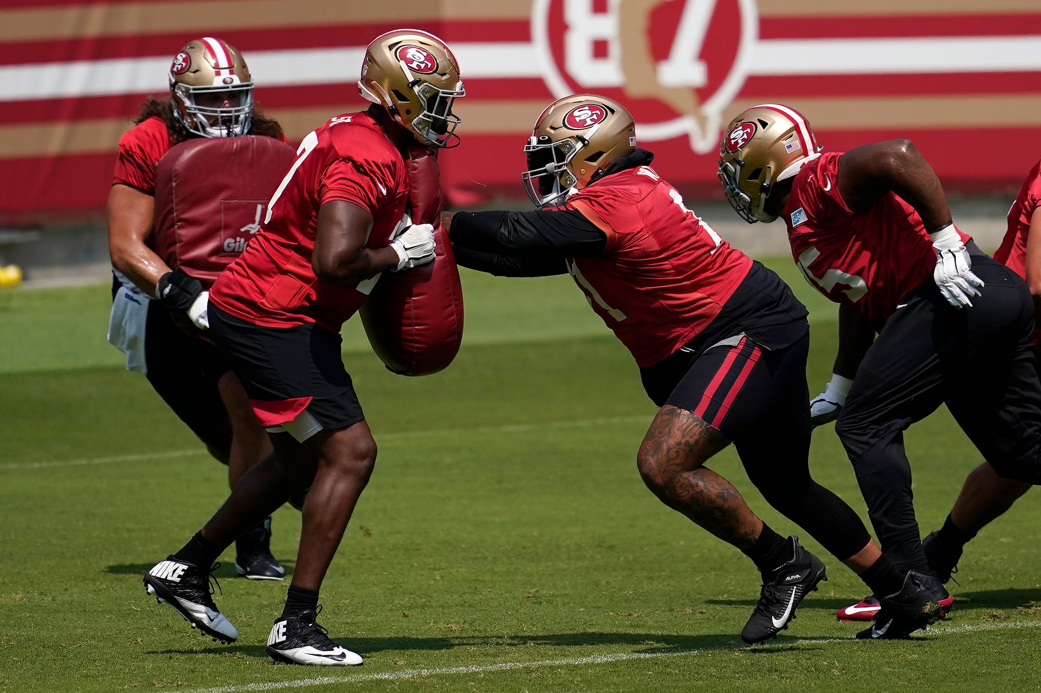 San Francisco 49ers' Trent Williams takes part in an NFL football