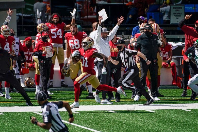 San Francisco 49ers Running Back Raheem Mostert during the first half