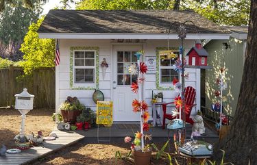 Lynn Stowell built his schoolteacher daughter, Kelye Kneeland, a one-room school house in the back of her Bellevue home from where she teachers her first graders remotely.

Photographed Thursday, October 1, 2020 215247