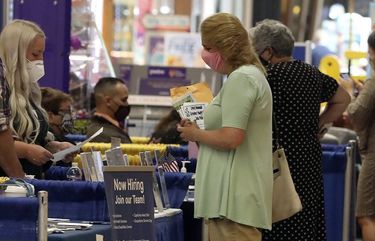 The 24th annual Greater Hazleton Job Fair is held at the Laurel Mall Thursday, Sept. 17, 2020, in Hazleton, Pa. Over 40 companies were looking to hire for openings in the area. (Warren Ruda/Standard-Speaker via AP) PAHAZ102 PAHAZ102 PAHAZ102