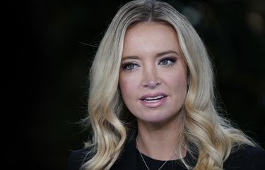 White House press secretary Kayleigh McEnany, is interviewed by Fox News, Sunday, Oct. 4, 2020, at the White House in Washington. (AP Photo/Jacquelyn Martin) DCJM150 DCJM150