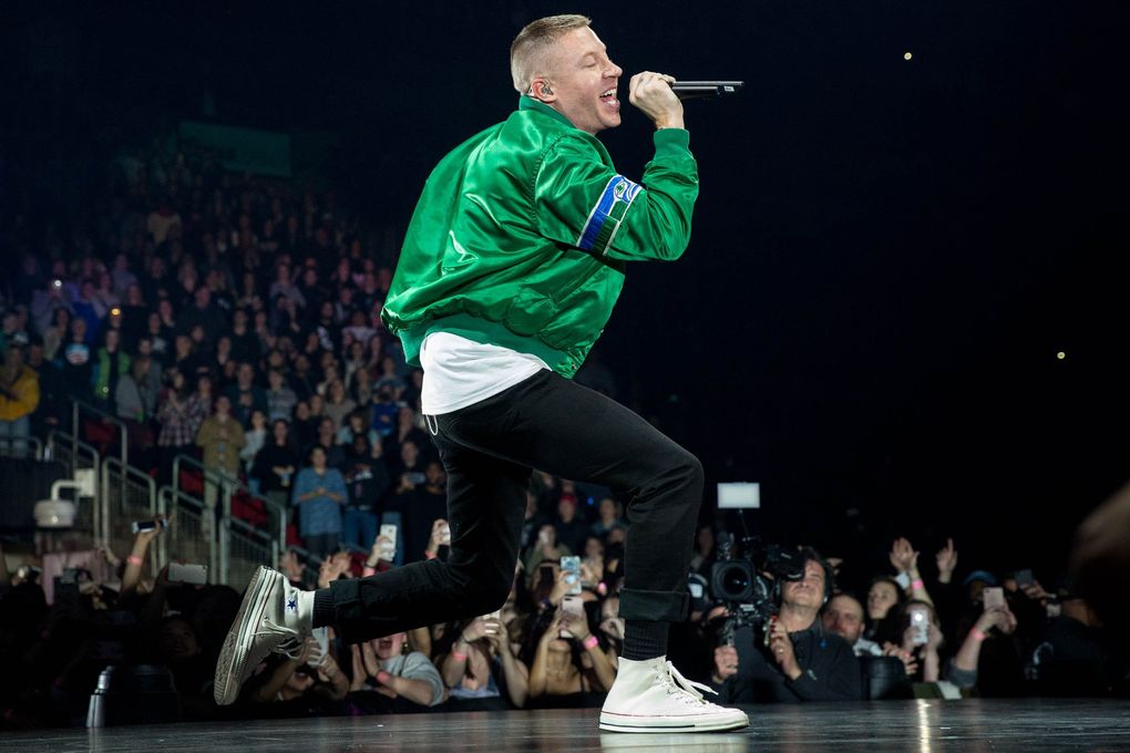 Hometown rap hero Macklemore and other Seattle stars are taking part in a virtual festival benefiting struggling independent music venues across the country. (Courtney Pedroza / The Seattle Times)