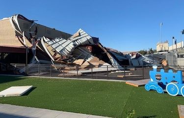 etal roofing was blown clear from the top of the gymnasium of Ancient Lakes Elementary in Quincy on Tuesday afternoon during a windstorm that swept across Central and Eastern Washington.