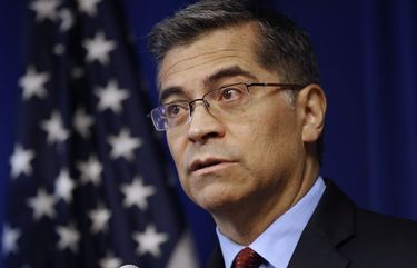 FILE – In this Dec. 4, 2019, file photo, California Attorney General Xavier Becerra speaks during a news conference in Sacramento, Calif. Becerra has sued the state Republican Party and wants to know the names and contact information of every voter who has put a ballot in one of the Republican Party’s unofficial ballot drop boxes. (AP Photo/Rich Pedroncelli, File) LA220 LA220