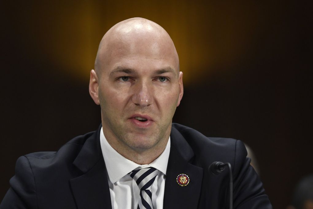 Rep. Anthony Gonzalez, R-Ohio, speaks during a Senate Commerce subcommittee hearing on intercollegiate athlete compensation. (Susan Walsh / The Associated Press)