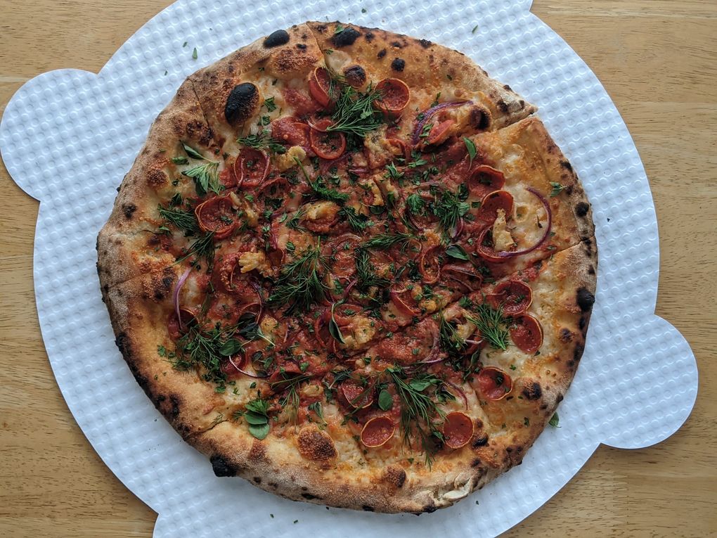 Chachi’s Pizza Co. offers this beautiful pie at their pizza pop-up. (Jackie Varriano / The Seattle Times)
