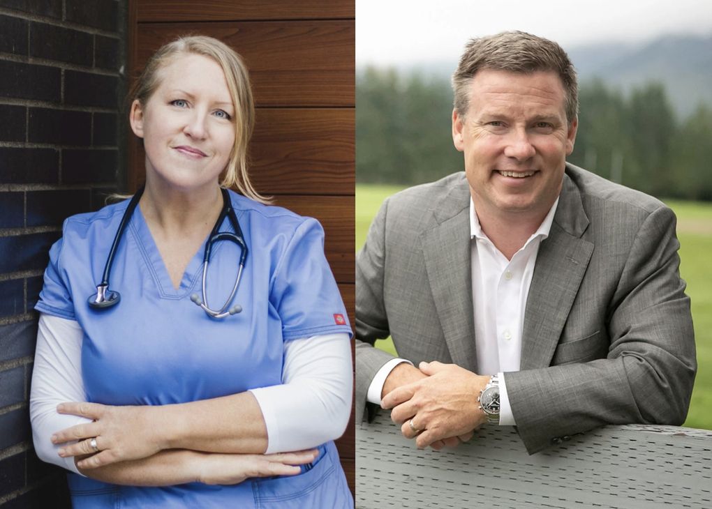 Democrat Ingrid Anderson, left, is behind state Sen. Mark Mullet, D-Issaquah, by less than 100 votes in the 5th Legislative District race. (Courtesy of the campaigns)