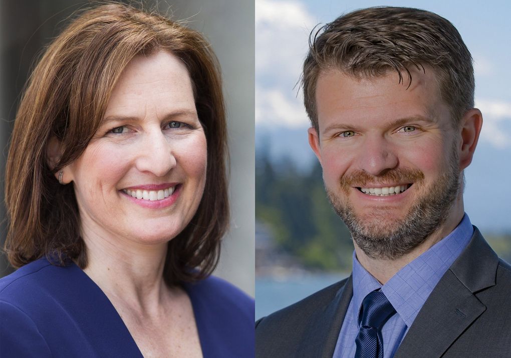 Rep. Kim Schrier, left, and Jesse Jensen, a Republican challenging Schrier. (Courtesy of the campaigns)