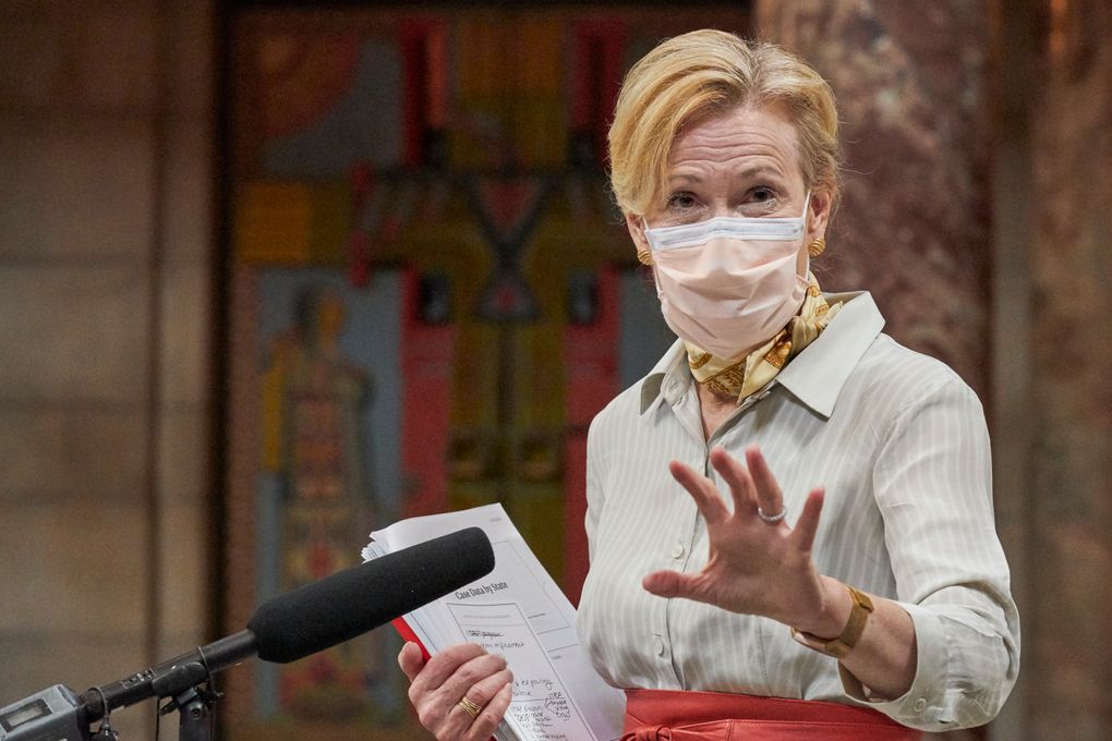 Dr. Deborah Birx, White House coronavirus response coordinator, in Lincoln, Neb., in August. In October, Birx, traveled the country urging state and local officials to adopt mask mandates, close down bars and restrict large gatherings — measures antithetical to President Trump’s contention that the virus has been defeated and people should return to their lives. (AP photo / Nati Harnik, file)