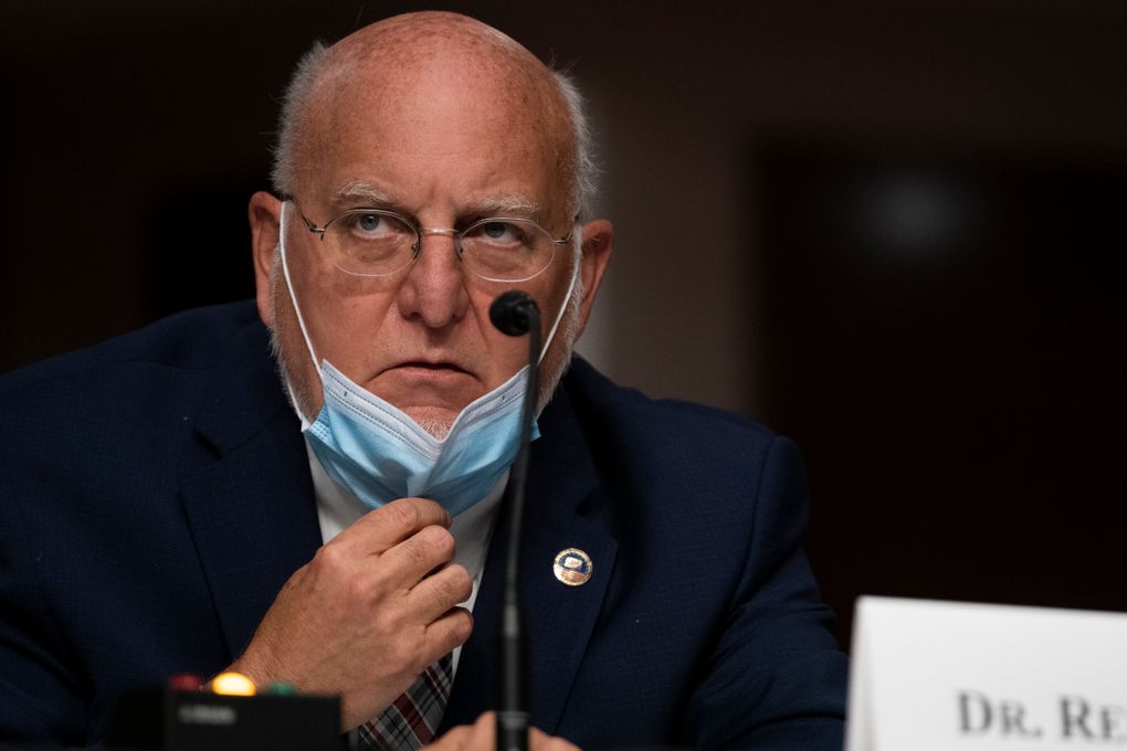 Dr. Robert Redfield, director of the Centers for Disease Control and Prevention, testifies during a Senate Health, Education, Labor, and Pensions Committee Hearing on the federal government response to COVID-19 Capitol Hill on Sept. 23, 2020. (Alex Edelman/Pool via AP)