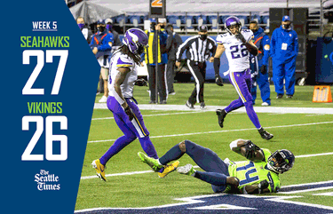 FOX 13 Seattle - 5-0! Russell Wilson and the Seattle Seahawks celebrate  after scoring the game-winning touchdown against the Minnesota Vikings  during the final seconds of the fourth quarter: