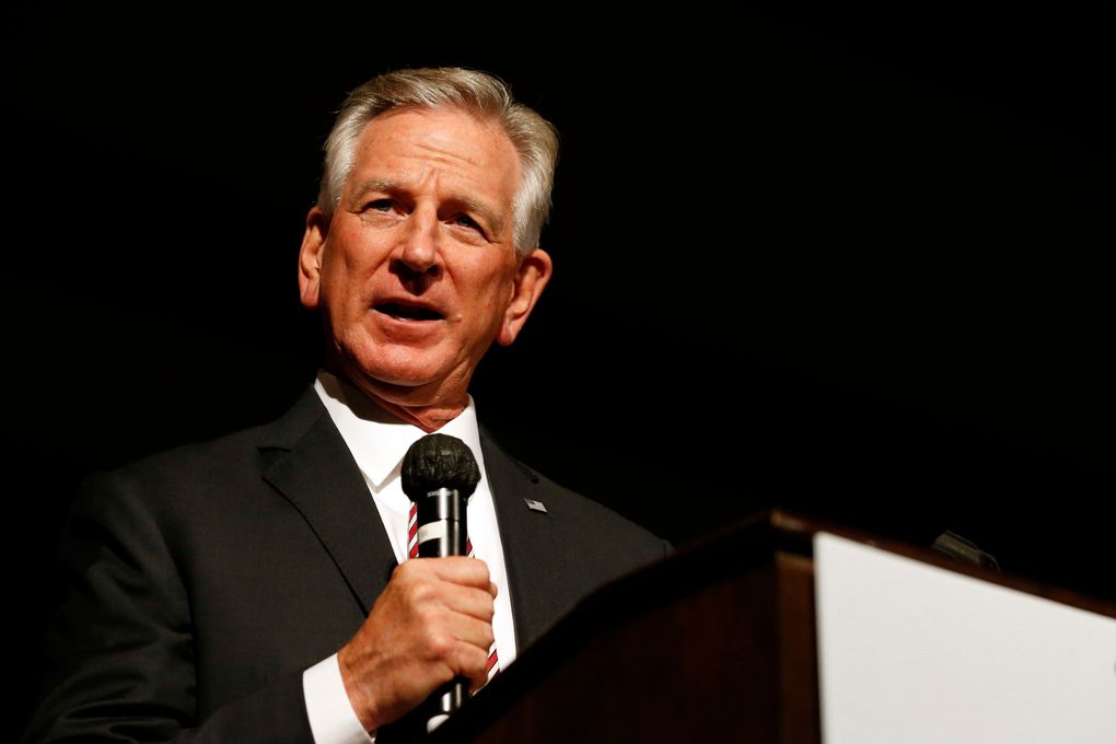 Former Auburn football coach Tommy Tuberville speaks to supporters in Alabama in July. (AP Photo/Butch Dill)