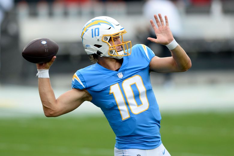 Los Angeles Chargers quarterback Tyrod Taylor passes against the