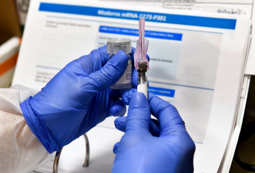 FILE – In this July 27, 2020, file photo, Nurse Kathe Olmstead prepares a shot that is part of a possible COVID-19 vaccine, developed by the National Institutes of Health and Moderna Inc., in Binghamton, N.Y. U.S. regulators who will decide the fate of COVID-19 vaccines are taking the unusual step of asking outside scientists if their standards are high enough.
(AP Photo/Hans Pennink, File)