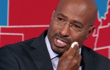 Van Jones wipes tears from his face while speaking on CNN on Saturday. (CNN)