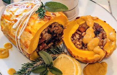 Toni Hudson turned a frosty year-old chunk of fruitcake into a festive, Thanksgiving-appropriate entrée: a vegan fruitcake roast.