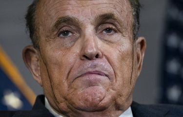 Rudy Giuliani speaks to the press about various lawsuits related to the 2020 election, inside the Republican National Committee headquarters on November 19, 2020 in Washington, DC. President Donald Trump, who has not been seen publicly in several days, continues to push baseless claims about election fraud and dispute the results of the 2020 United States presidential election. (Drew Angerer/Getty Images/TNS) 1841602 1841602