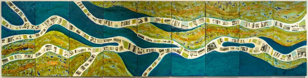 “Slash & Burn — Flow (View #1)” by Joy Hagen. Hagen says the beeswax in the encaustic paint can be difficult to manipulate, but that’s what Hagen loves about it. (Courtesy of Joy Hagen)