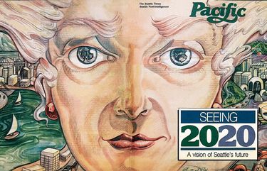The furure is now: A January 1, 1984 Pacific magazine story looked ahead to the year 2020.
The cover illustration was created by Christine Cox / Seattle Times staff artist