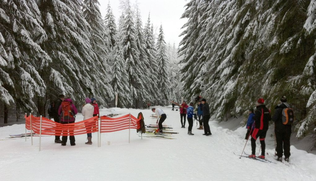 Prepping for a ski race at the Cabin Creek Nordic Ski Area, maintained by the Kongsberger Ski Club. The club hosts several races each year. (Pam MacEwan)