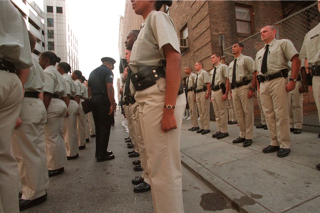 Detroit police recruits in 1997. The city hasn’t had a high-profile police brutality case since the ’90s, but a 2018 lawsuit claimed the police had willfully ignored abuses. (Michelle V. Agins / The New York Times)