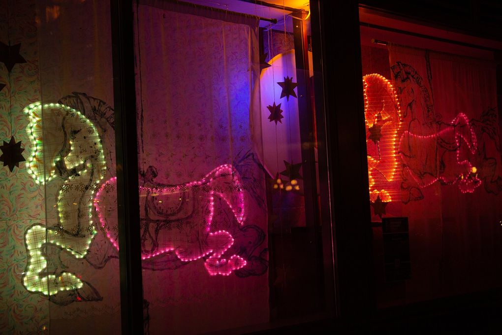 Pacific Northwest-based artist Jack Taylor created these LED horses located at the King County Building (Second Avenue and Jackson Street) in Pioneer Square. (Kari Quaas)