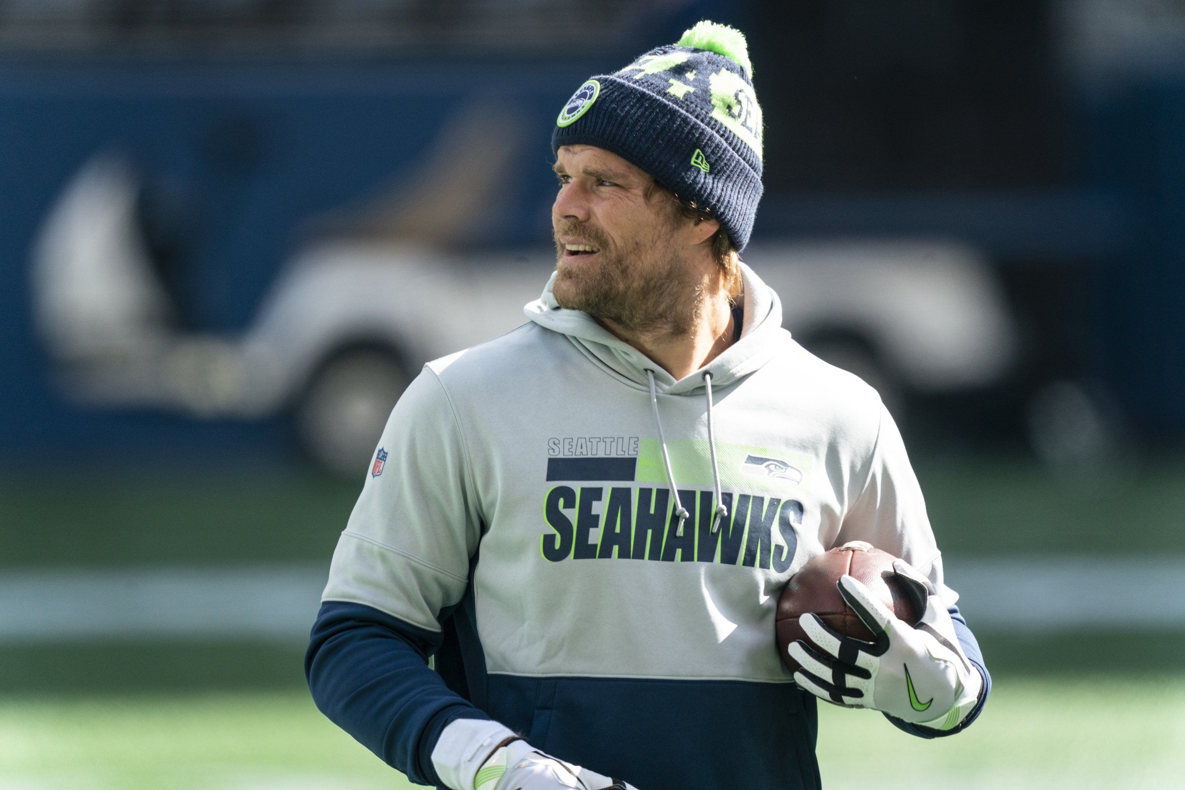 Seahawks on cheap field beanie 2018