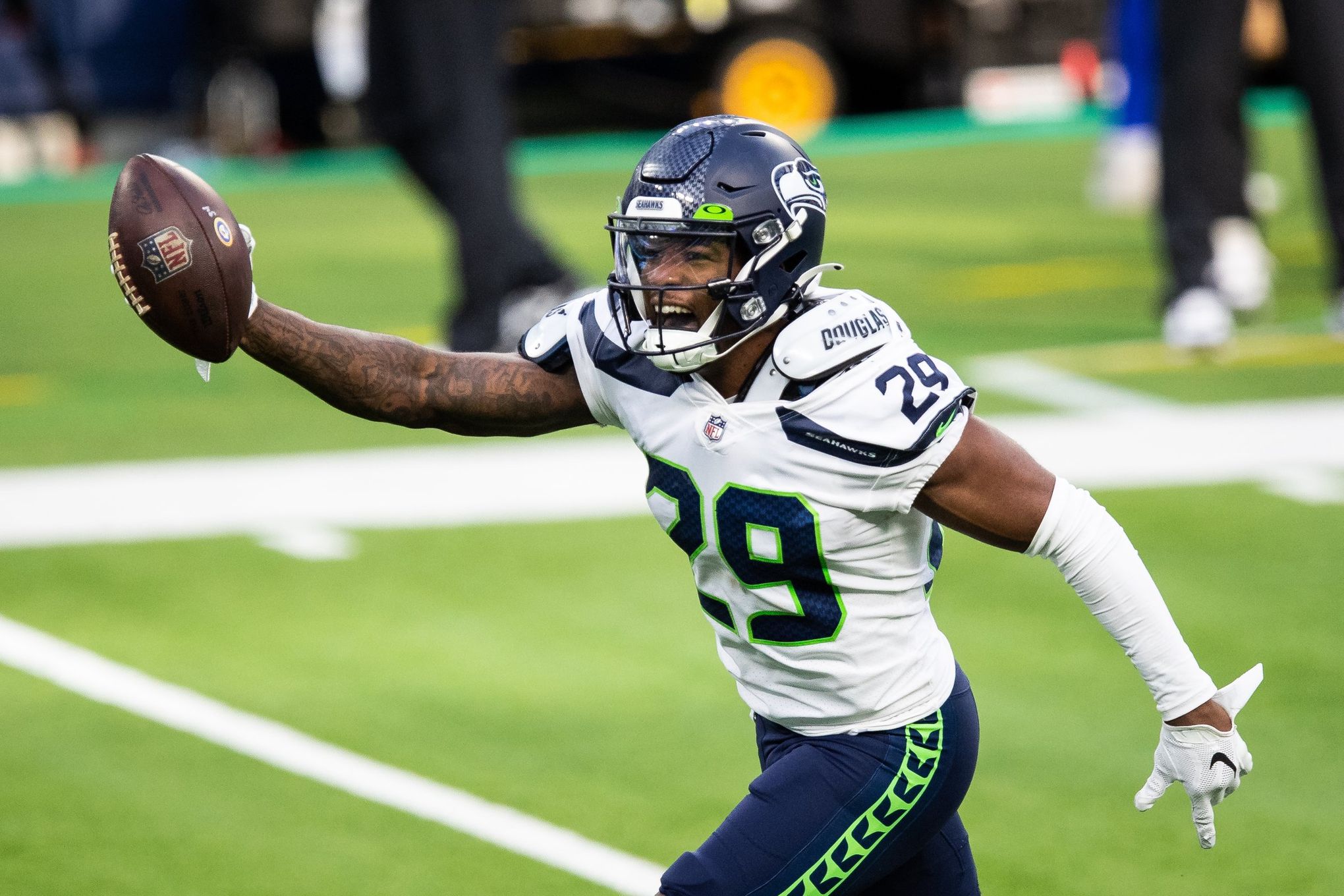 DJ Reed Jr of the San Francisco 49ers celebrates a play during the Niners  26-23 overtime win over the Seattle Seahawks Sunday, December 16, 2018 at  Levi's Stadium in Santa Clara, CA