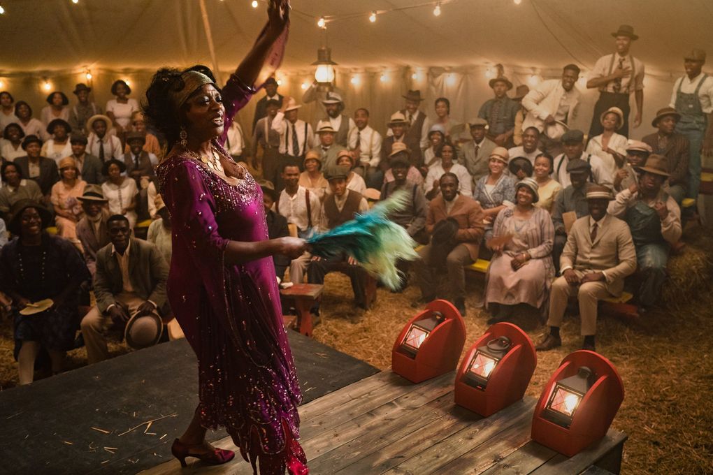 Viola Davis imbues the title character with weary grandeur in “Ma Rainey’s Black Bottom.” (David Lee / Netflix)