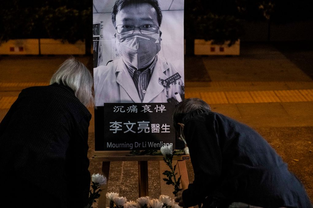 A vigil in Hong Kong on Feb. 7, 2020, for Dr. Li Wenliang, who died in Wuhan, China, after the police reprimanded him for raising alarms about the coronavirus. (Lam Yik Fei / The New York Times)