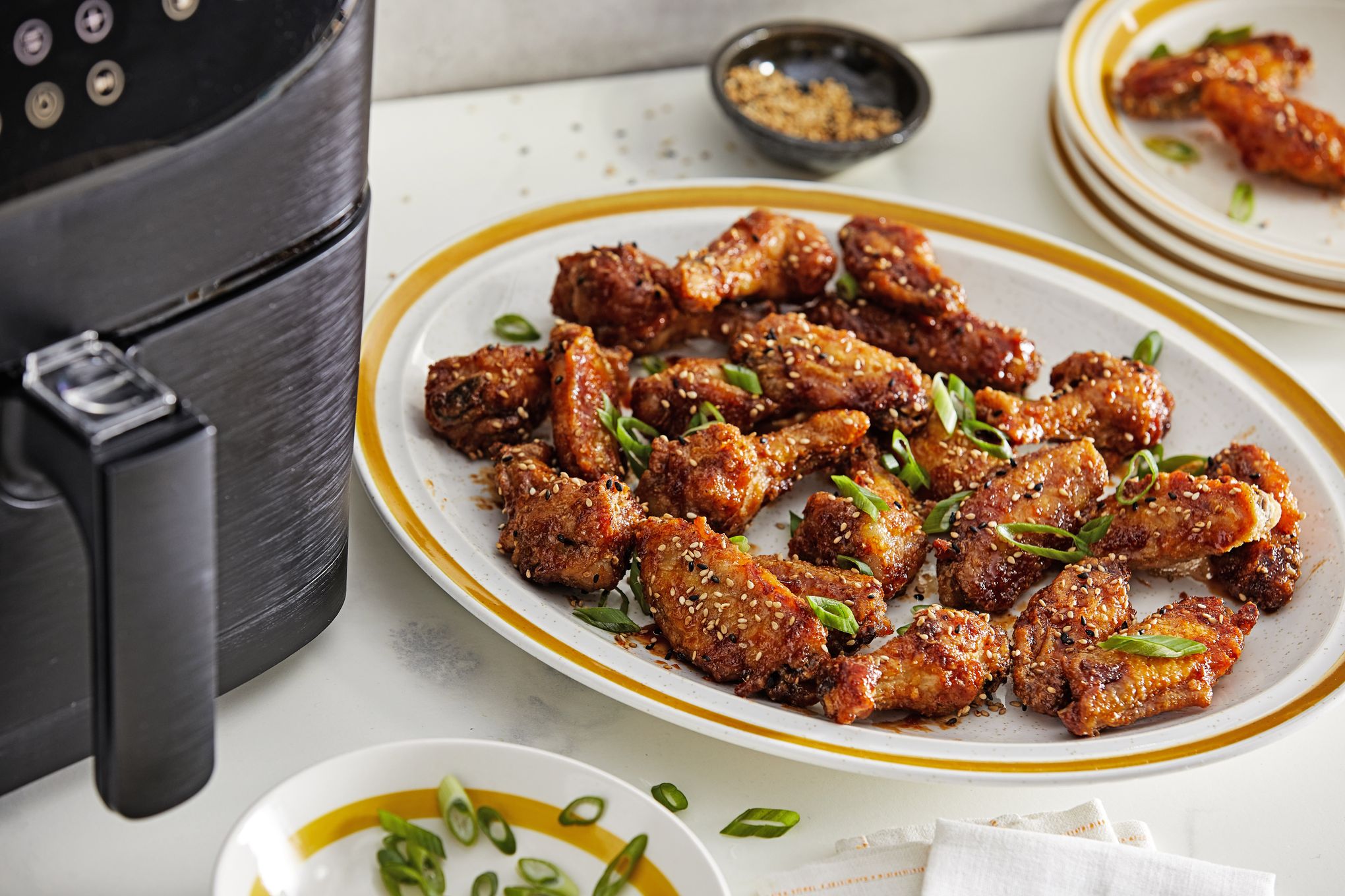 Air Fryer Frozen Chicken Wings with Hot Honey Butter - Modern