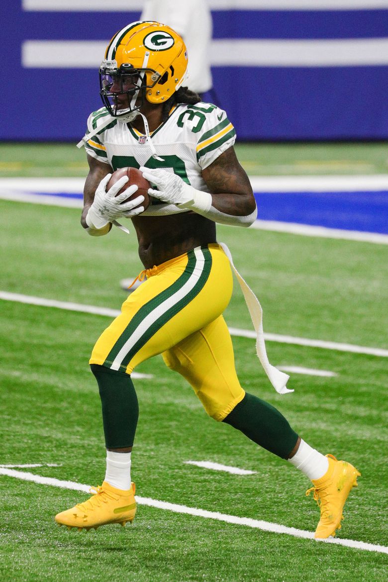 Green Bay, WI, USA. 20th Oct, 2019. Green Bay Packers running back Jamaal  Williams #30 before the NFL Football game between the Oakland Raiders and  the Green Bay Packers at Lambeau Field