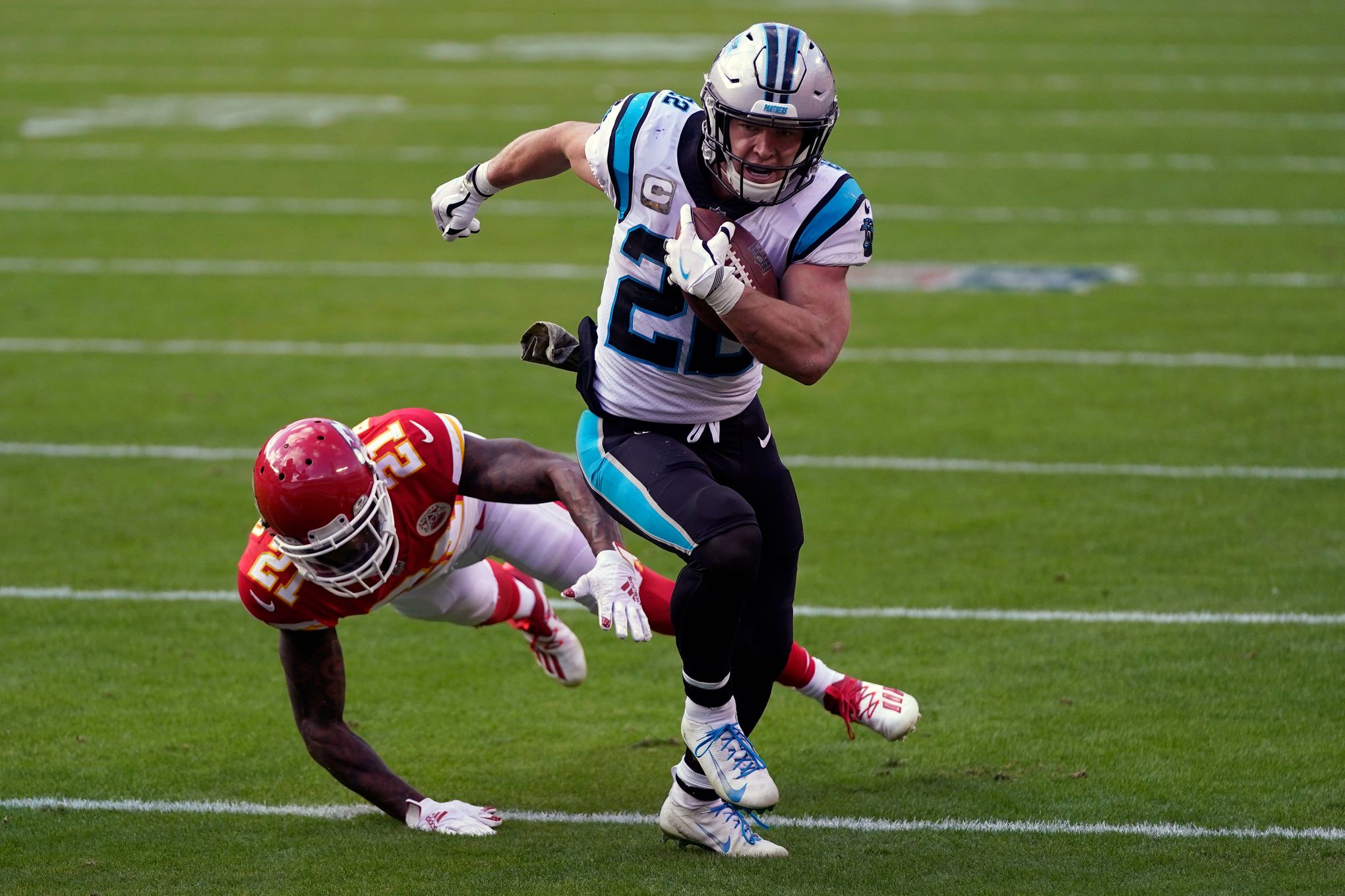 FILE - Carolina Panthers running back Christian McCaffrey (22