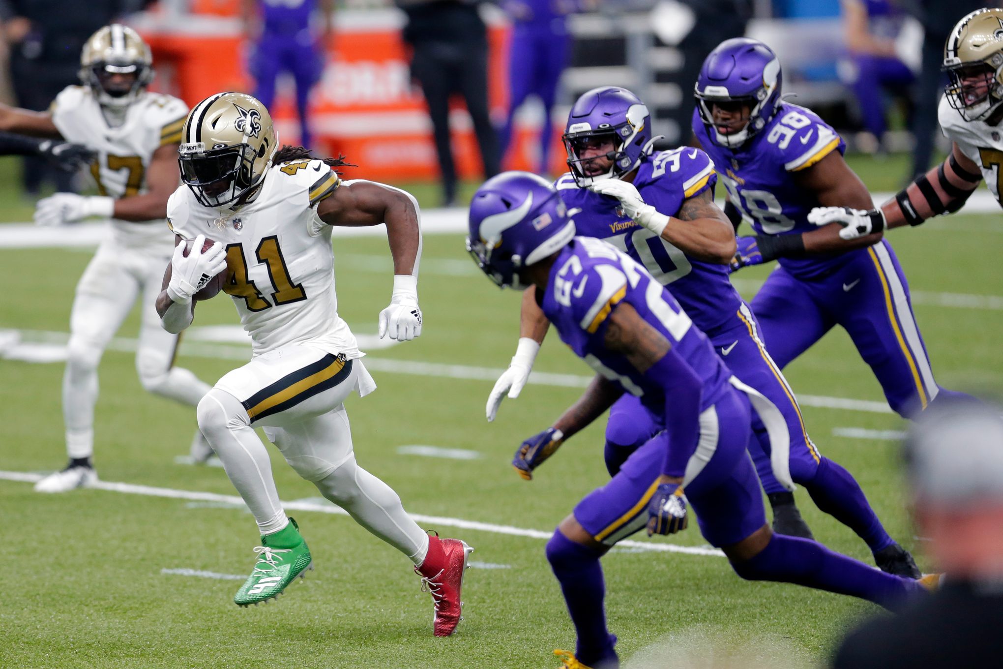 Kamara's 6 TDs tie NFL record; Saints beat Vikings 52-33 Vikings title  Record Record NFL