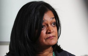 Rep. Pramila Jayapal (D-Wash) takes questions, Monday, Feb. 3, 2020 in Seattle, about recent allegations about U.S. Customs and Border Protection targeting Iranian Americans at the U.S.-Canada border. 212902